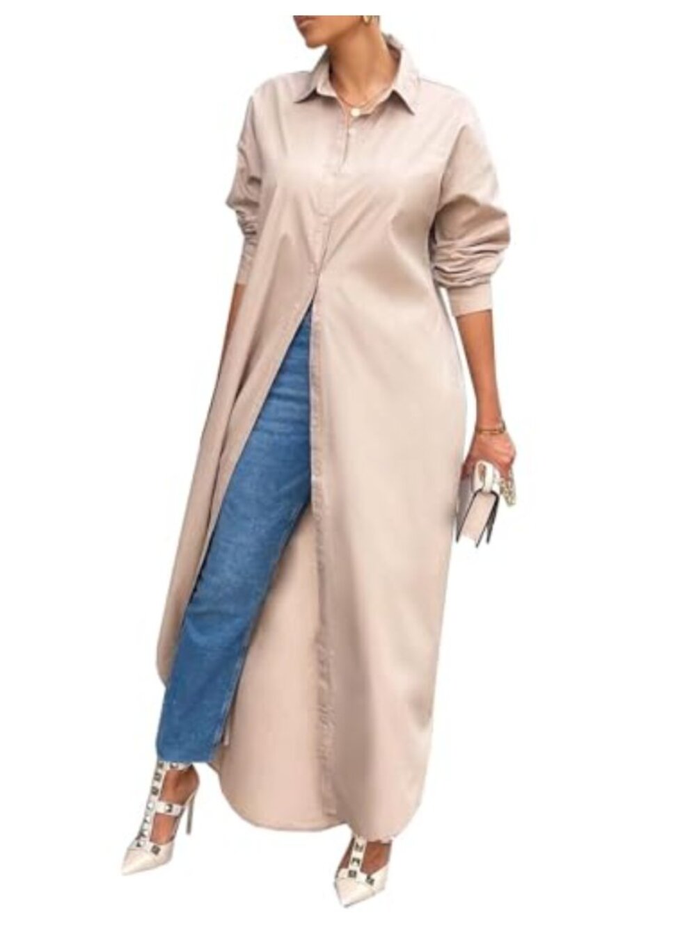 Women's Button Down Long Sleeve Shirt Dress 100% Cotton Loose Fit Casual Midi